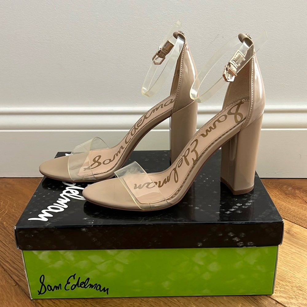 Sam Edelman nude patent clear heels sandals size 7.5